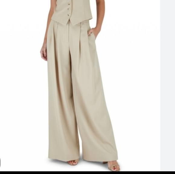 Nili Lotan Dilon Buff Pleated High Waist Ultra Wide Leg Raw Hem Khaki Pants - Picture 15 of 15